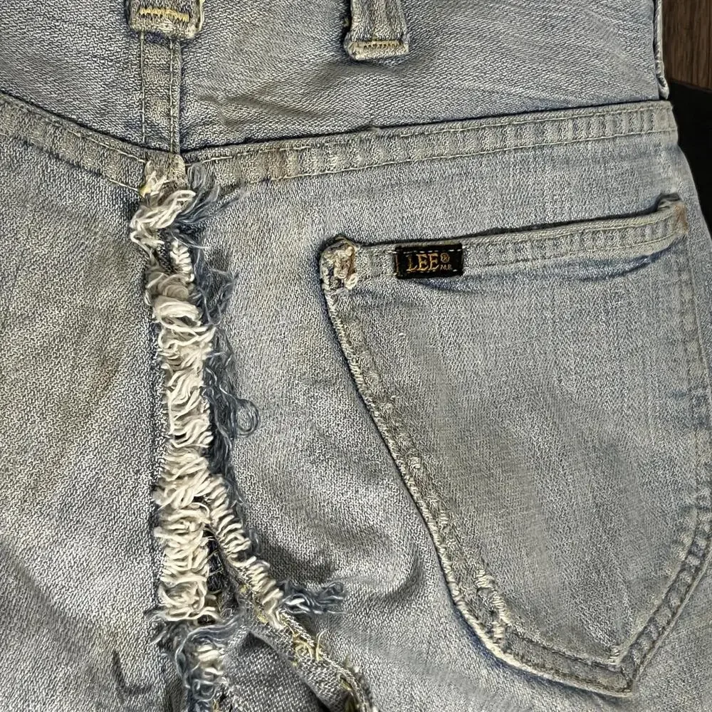 Vintage Lee Jeans Zombie Distress Mens 32x29 Denim Flare 60s Thrashed USA 1970s